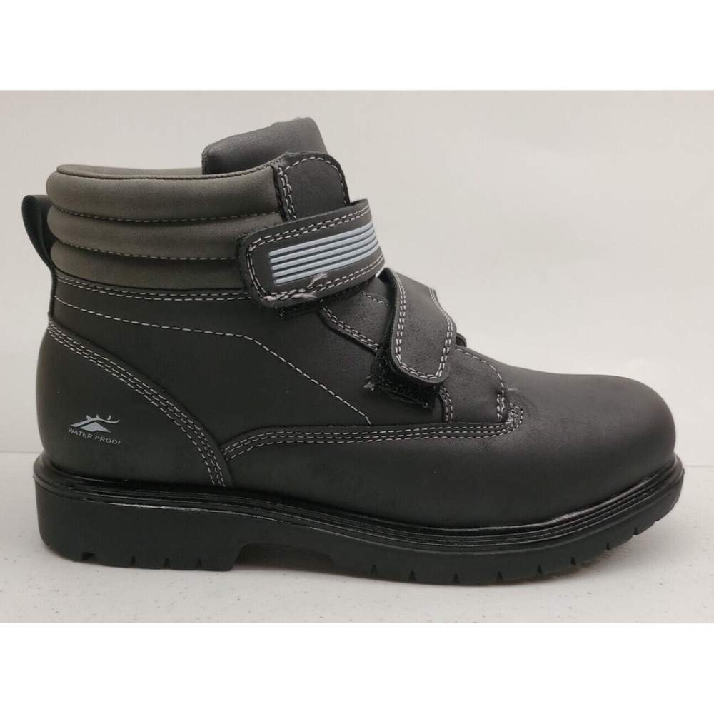 Deer Stags Boy's Marker Black/Gray Hook & Loop Work Boots Size 4.5M EXC COND